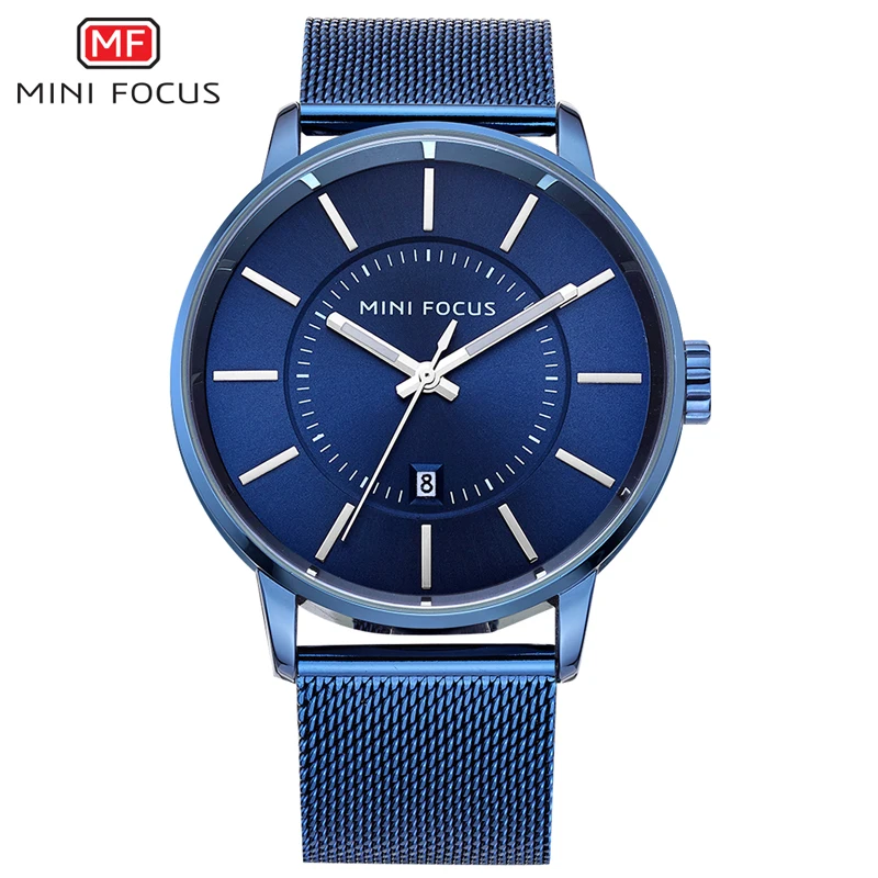 Minifocus Relogio masculino синий Сталь сетки ремешок кварцевые часы Для мужчин Повседневное