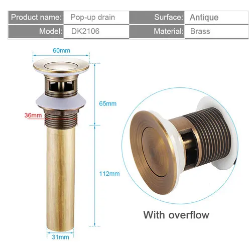 

Выдвижная сливная пробка с переливом, слив для раковины без перелива, черный, хром или масляная бронза или антиквариат