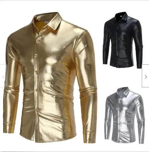 

Shiny Glitter Shirts Luxury Long Sleeve Men Casual Shirts S-XL