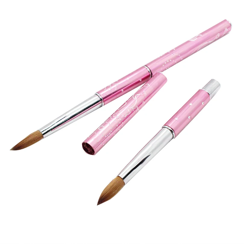 PRETTYSEE Nail Art Brush with Rhinestone on Mental Pink Handle Kolinsky Tool | Красота и здоровье