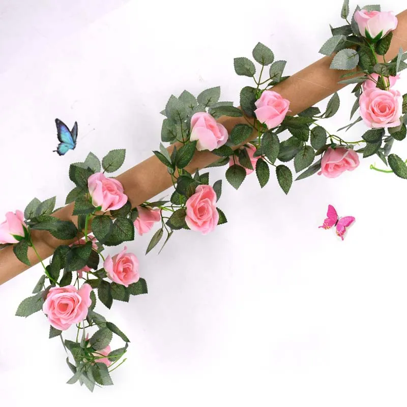 16pcs Pink 1 шт. шелковые розы плюща лоза с зелеными листьями для дома Свадебные украшения поддельные листья diy Висячие гирлянды искусственные цветы - Цвет: 16pcs Pink