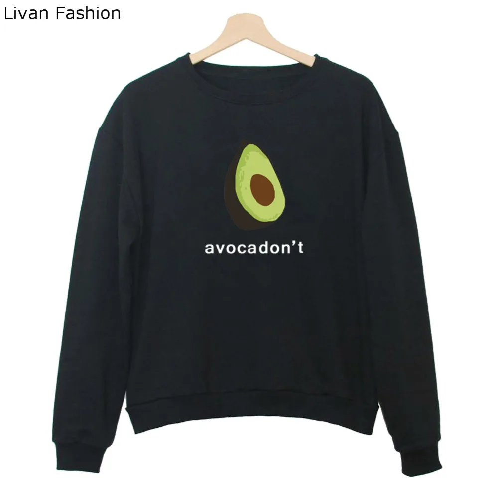 Livan Модные женские Письмо avocadon не черный белый цвет Толстовка Худи забавные