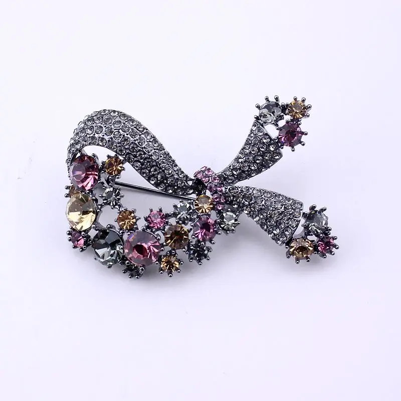 TANGTANG Bowknot Брошь для женщин красочная Хрустальная брошь «Букет» черный тон бронзовое покрытие булавка и брошь Гламурные ювелирные изделия
