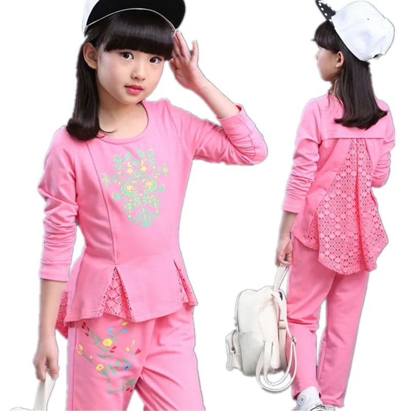 Новая Девушка Весна Осень детская Одежда Костюм 2017 Хан издание сладкий Топы +