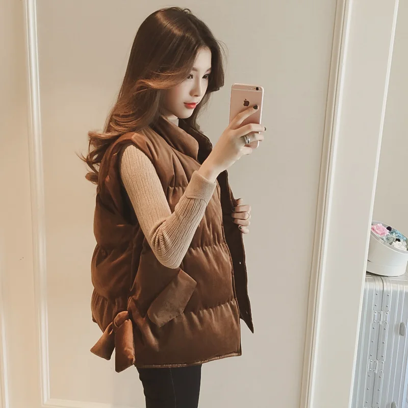 

Suede satin fashion loose fit cotton vests waistcoats women thick double breasted vest 2018 autmn and winter