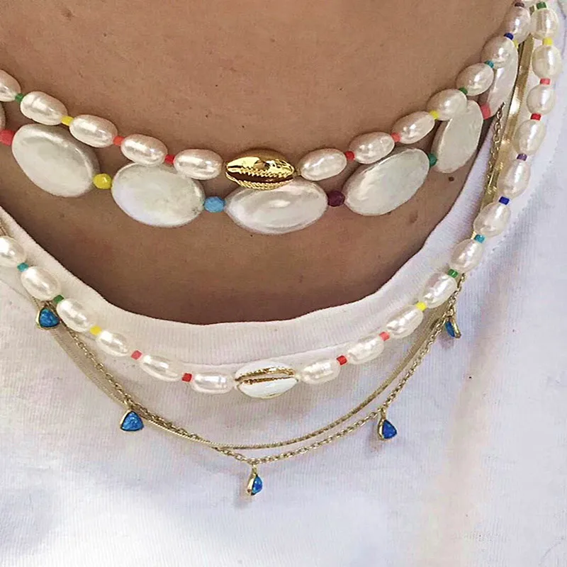 Boho Puka, натуральный Каури, ожерелье в виде ракушки, для женщин, массивные жемчужные барочные ювелирные изделия, колье-чокер, ювелирные изделия