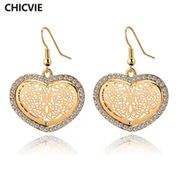 chicvie vintage gold heart statement earrings stones for women fashion jewelry love crystal flower piercing earrings ser140390
