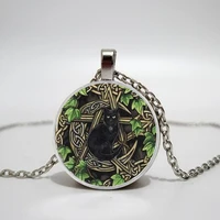new witchcraft cat pendant black cat necklace glass dome photo necklace gift lady round s necklace