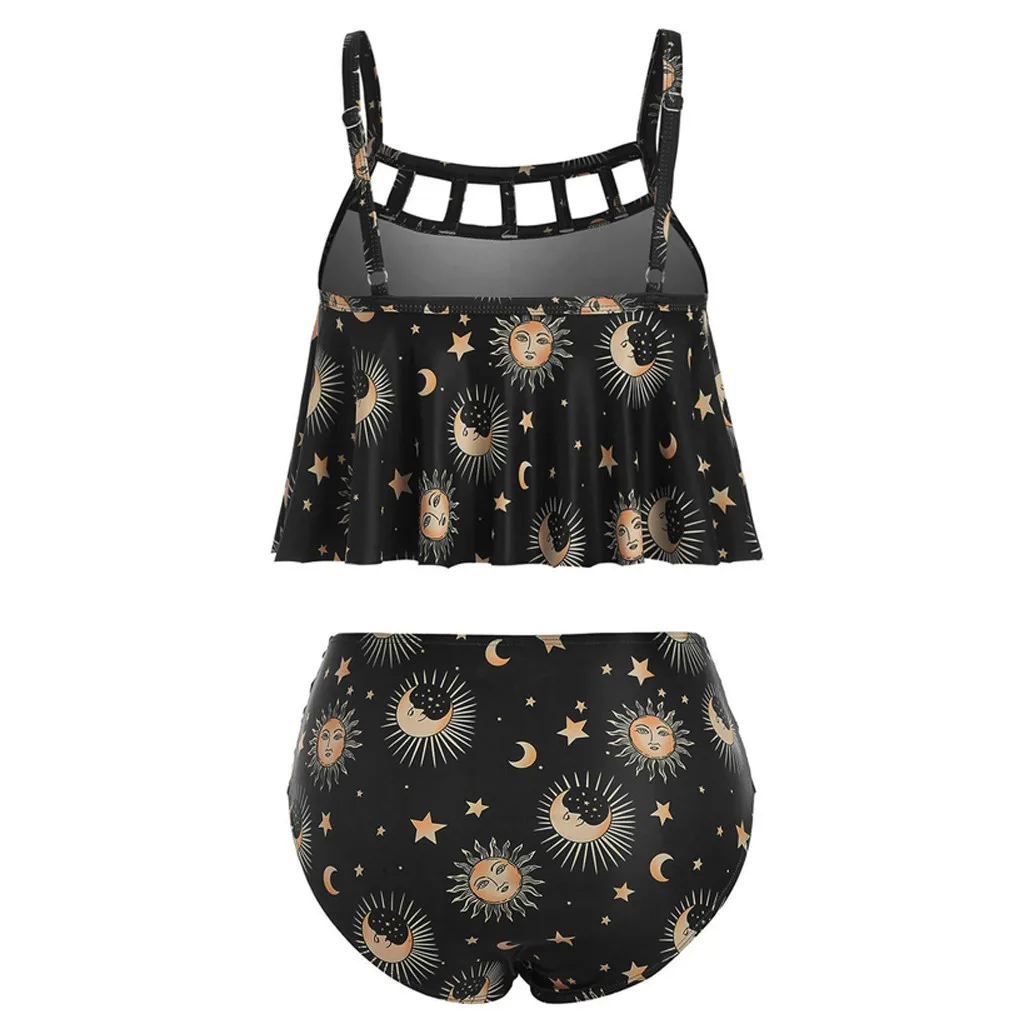 Бикини 2020 женские солнцезащитные звезды луна воланы с рюшами купальник-танкини