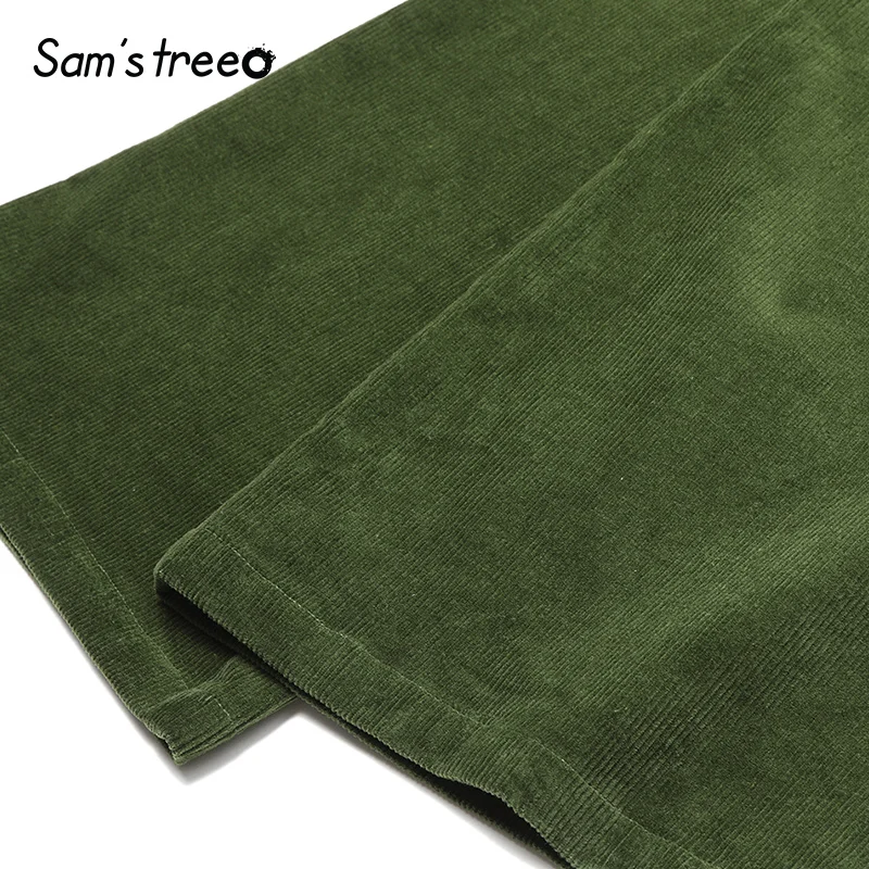 Samstree винтажные Вельветовые женские брюки, осенние модные женские расклешенные брюки со средней талией, зеленые повседневные офисные женские брюки