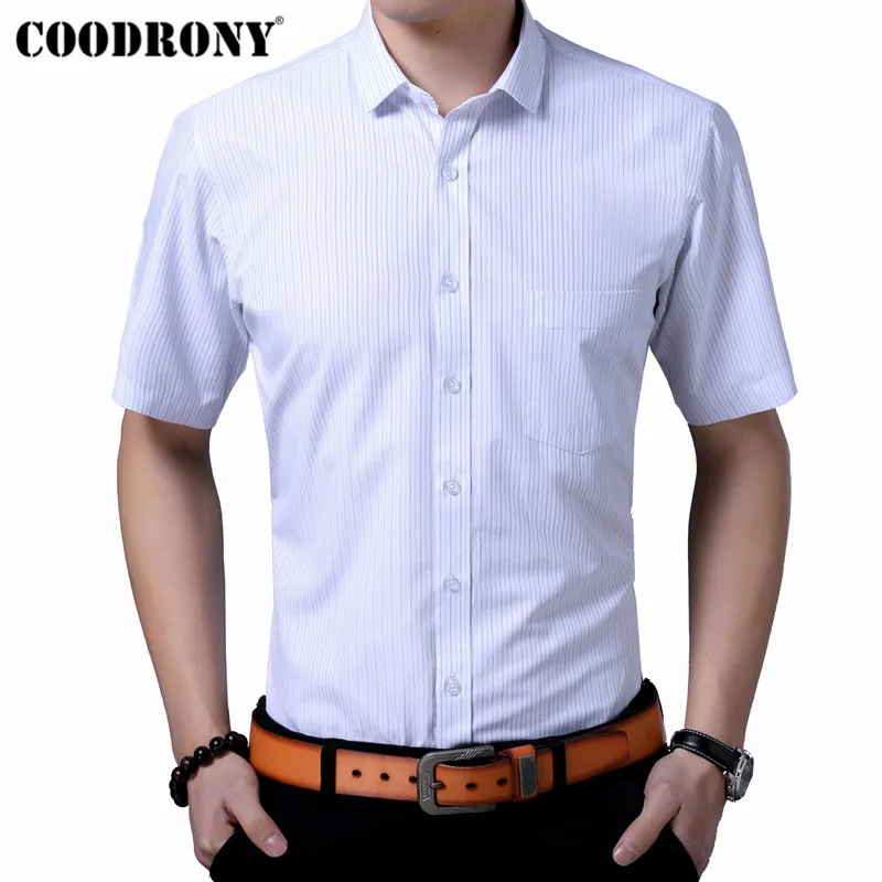 Рубашка COODRONY S96069 мужская с карманами хлопковая классическая сорочка в полоску