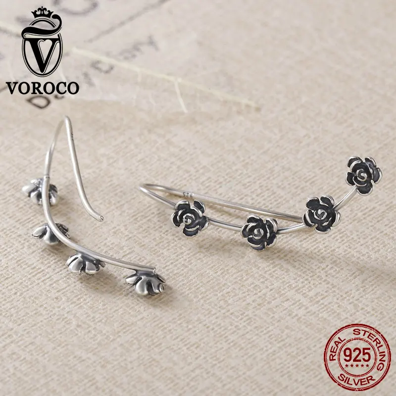 Voroco натуральный 925 пробы серебряные ослепительные длинные висячие серьги с ромашками для женщин, хорошее ювелирное изделие, уникальный дизайн VSE010