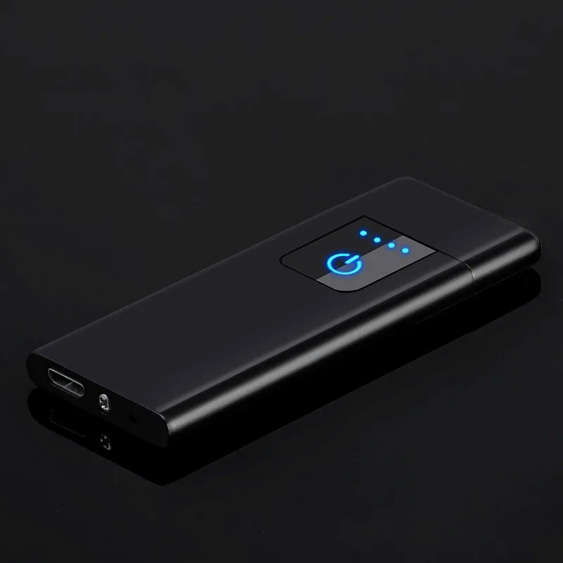 Black Yooap Ultra-thin Electric Lighter 0.4cm Metal Frosted Windproof Display Touch Switch Double Sided Creative Cigarette Usb Lighter - Цвет: Black