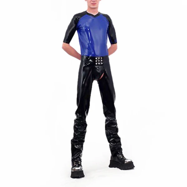 

0.6mm Thickness Latex Handmade Pants With Shirts Latex Long Trousers Zip Inside Legs