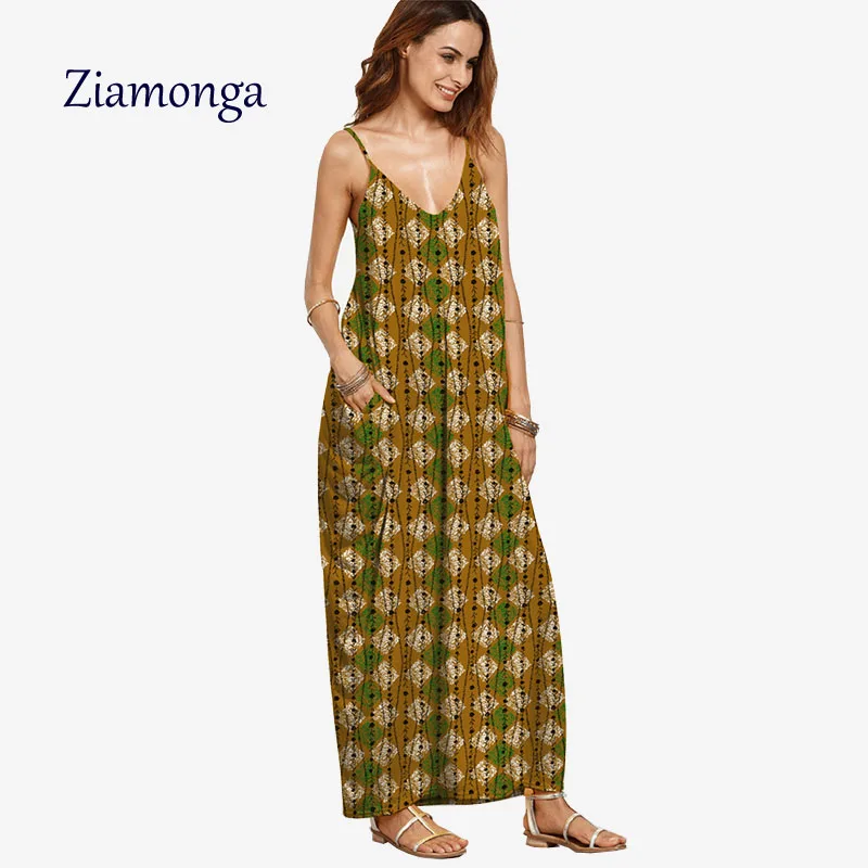 Ziamonga женское свободное Повседневное платье с V образным вырезом и цветочным