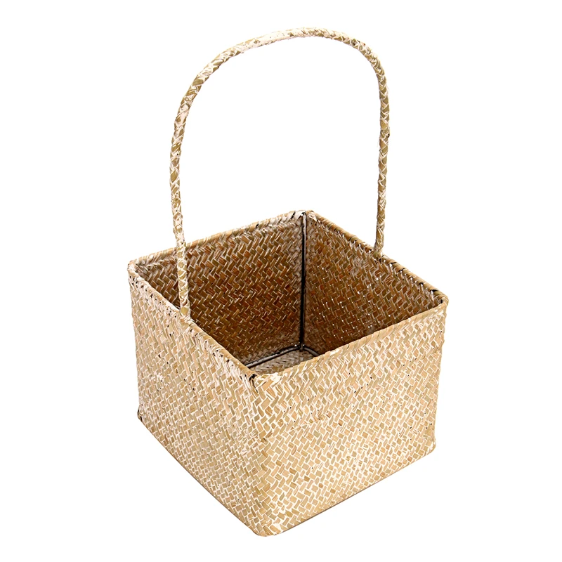 Тканые Seagrass Tote Органайзер ручка корзина для растений сад цветок растение ручной