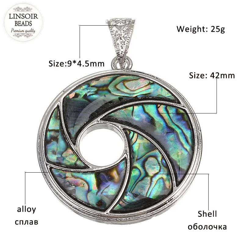 LINSOIR 1 шт. кулон в виде раковины Abalone ожерелье Круглая Большая Натуральная морская раковина Шарм для DIY ювелирных изделий Поставщик - Окраска металла: 5680