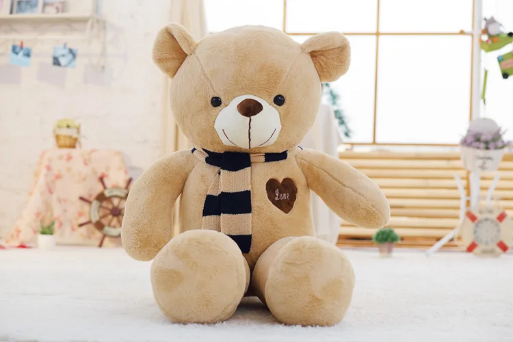 light brown A Мягкие биги плюшевые медведи чучело Плюшевые игрушки с шарфом 80 см 100 см милые большие медведи для детей огромная Подушка куклы подарок подруге - Цвет: light brown A
