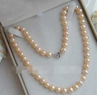 free shipping 8 9mm genuine natural akoya pink pearl necklace 18