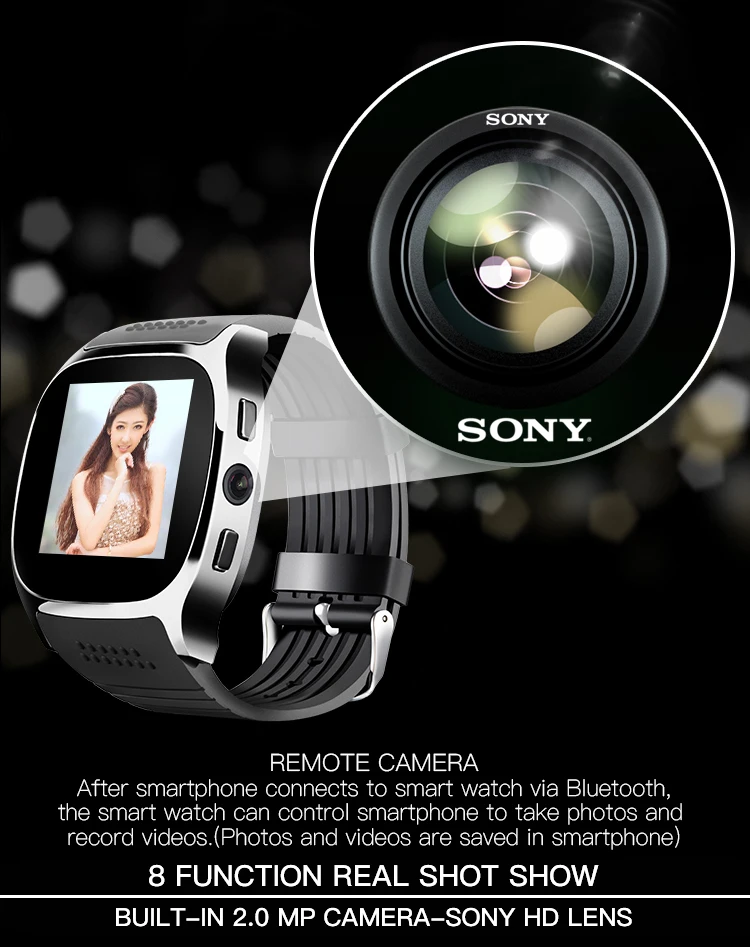 Новинка умные часы T8 с поддержкой Bluetooth SIM TF-карты камерой вызовами - Фото №1
