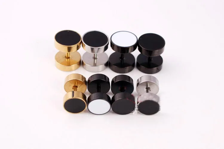 Круглые титановые серьги-гвоздики 8 мм в стиле панк черные белые готические