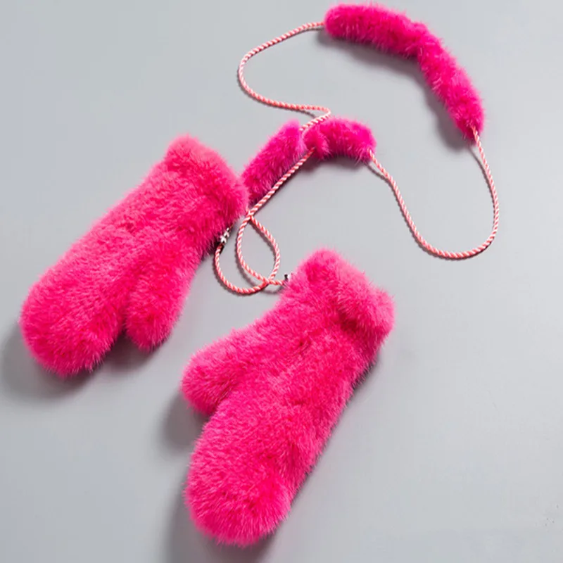 Теплые женские норковые кожаные перчатки на зиму 2019 милые модные Мягкие Вязаные