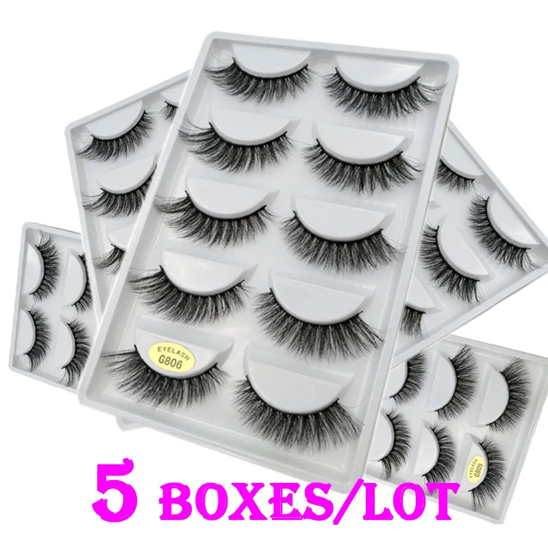 5 Boxes/Lot Cruelty-Free Mink Fur Eyelashes 3D Style Hand Made Natural Long False Lashes Extension Professional for Make up | Красота и