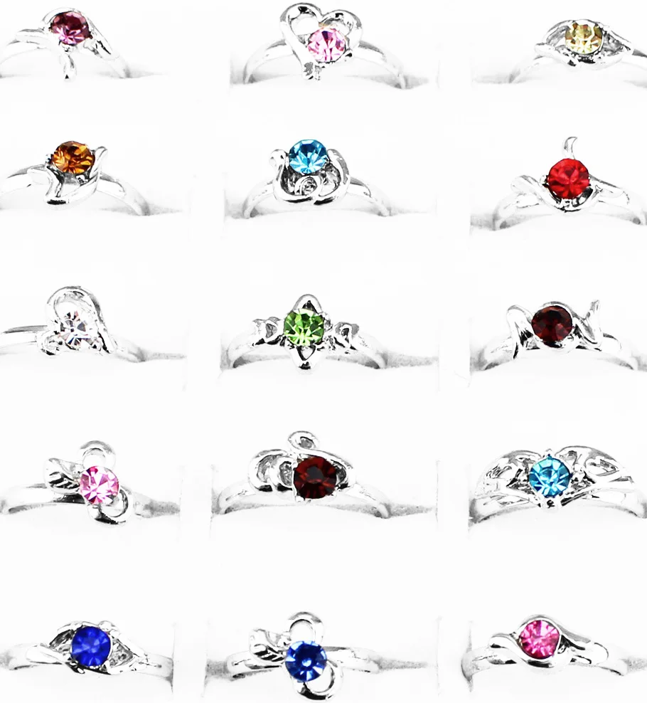 40pcs Children Crystal Rings Wholesale Lot Assorted Cute Kid  Gift Party Adjustable Silver Plated Fashion Jewelry