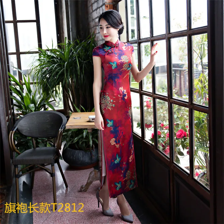 T2812 Традиционное современное китайское платье Ципао cheongsam свадебное платье для женщин летнее женское длинное красное зеленое черное размера плюс шелк - Цвет: T2812