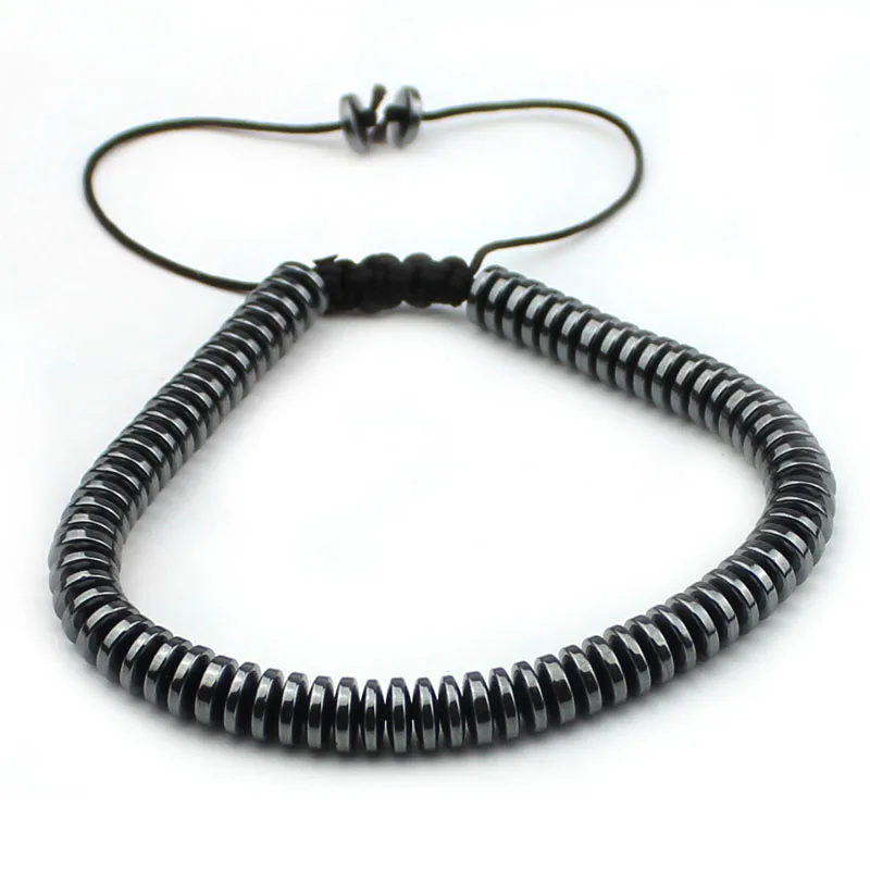 Мужские круглые браслеты ручной работы черные бусины из гематита длина браслета
