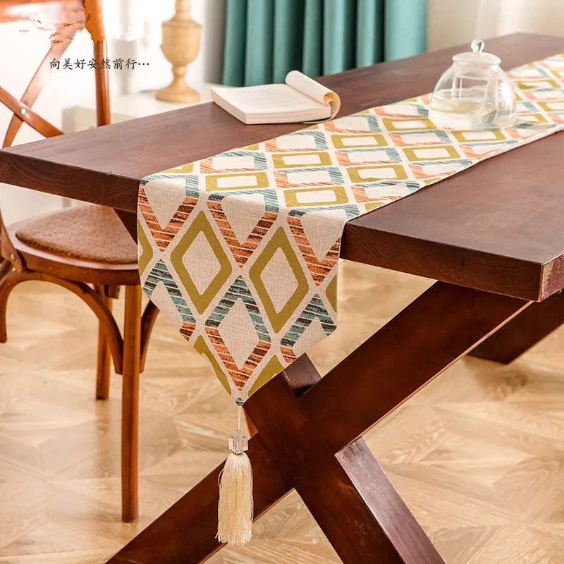 

Modern Simple Jacquard Coloured diamon Table Runner New American Hotel dining table flag for wedding party decorative tablecloth