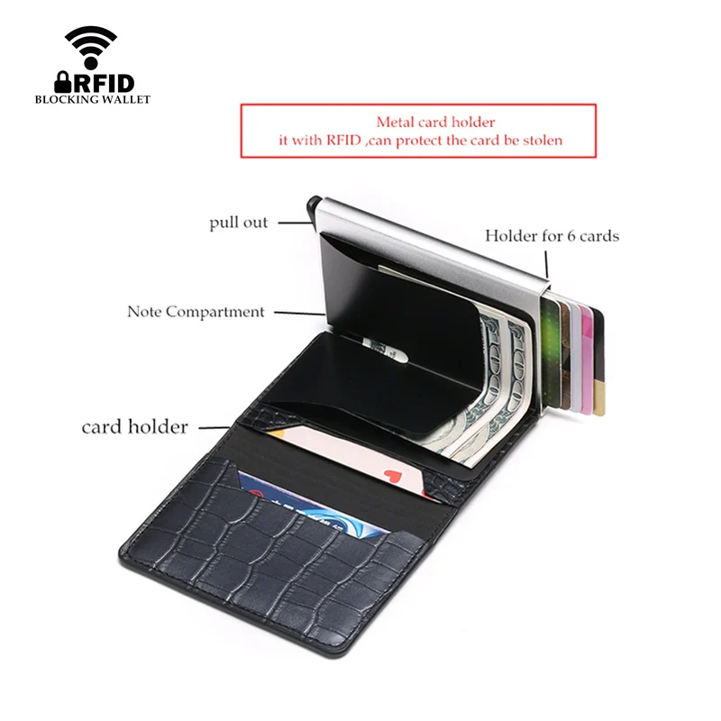Кошелек Bisi Goro 2019 с блокировкой черный держатель для карт RFID алюминиевый тонкий