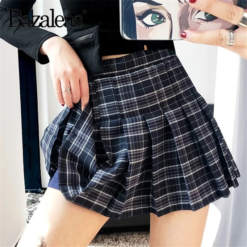 Женская плиссированная юбка в клетку синяя Повседневная мини-юбка с высокой