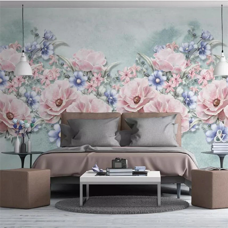 wellyu Nordic small fresh hand-painted watercolor cartoon flowers garden wall custom large murals environmental wallpaper | Обустройство