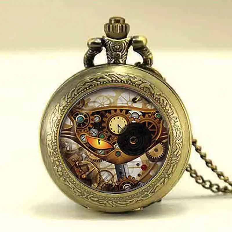 Механические карманные часы в стиле стимпанк с кошкой ожерелье часы-подвеска