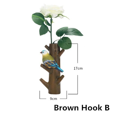 Brown Hook B 4 стиля Американский декоративный крючок смоляная модель креативная Смола Птица Вход животное ключ крючок в виде птицы с цветком на стену - Цвет: Brown Hook B