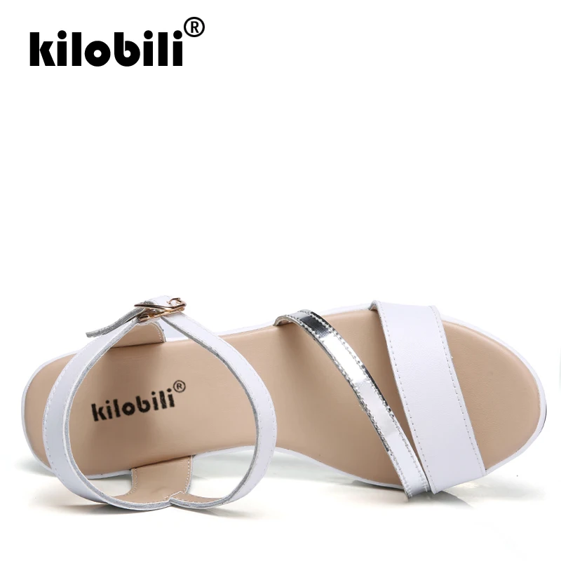 Kilobili/2019 г. женские босоножки модные кожаные на танкетке с Т образным ремешком