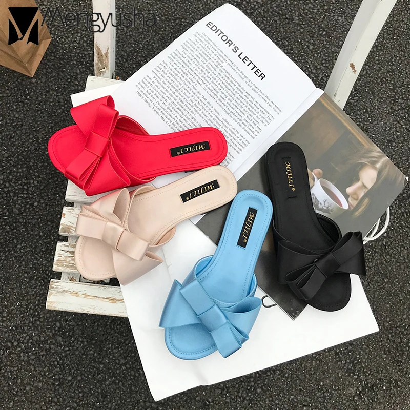 Корейские босоножки лук flipflops женская обувь чистый Летний пляж шлепанцы на
