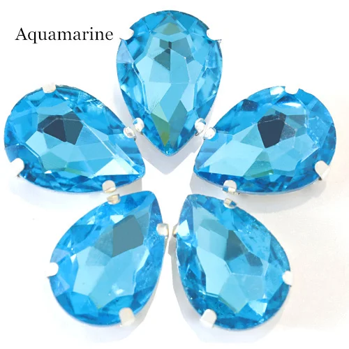 Aquamarine Каплевидные разноцветные стеклянные стразы шьют на Стразы с капелькой в виде когтей хрустальные пришивные стразы для свадебного платья B2676 - Цвет: Aquamarine