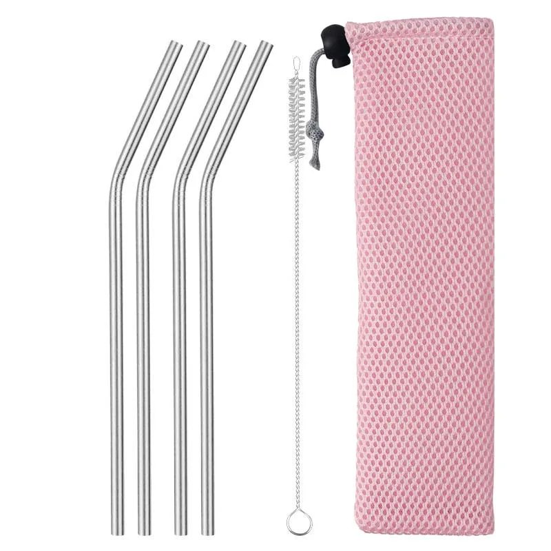 pink A 4/8 шт. красочные Многоразовые соломинкой Высокое качество 304 Нержавеющая сталь металлическая соломинка с чистящая щетка для кружек 20/30 унций - Цвет: pink A