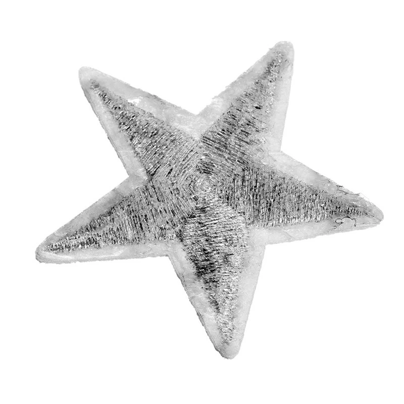 Hot Sale 10pcs/Set 4*3.8cm Mini Silver Metallic Iron 5 Star Embroidered Applique Ironing Clothes Patch Decoration | Дом и сад