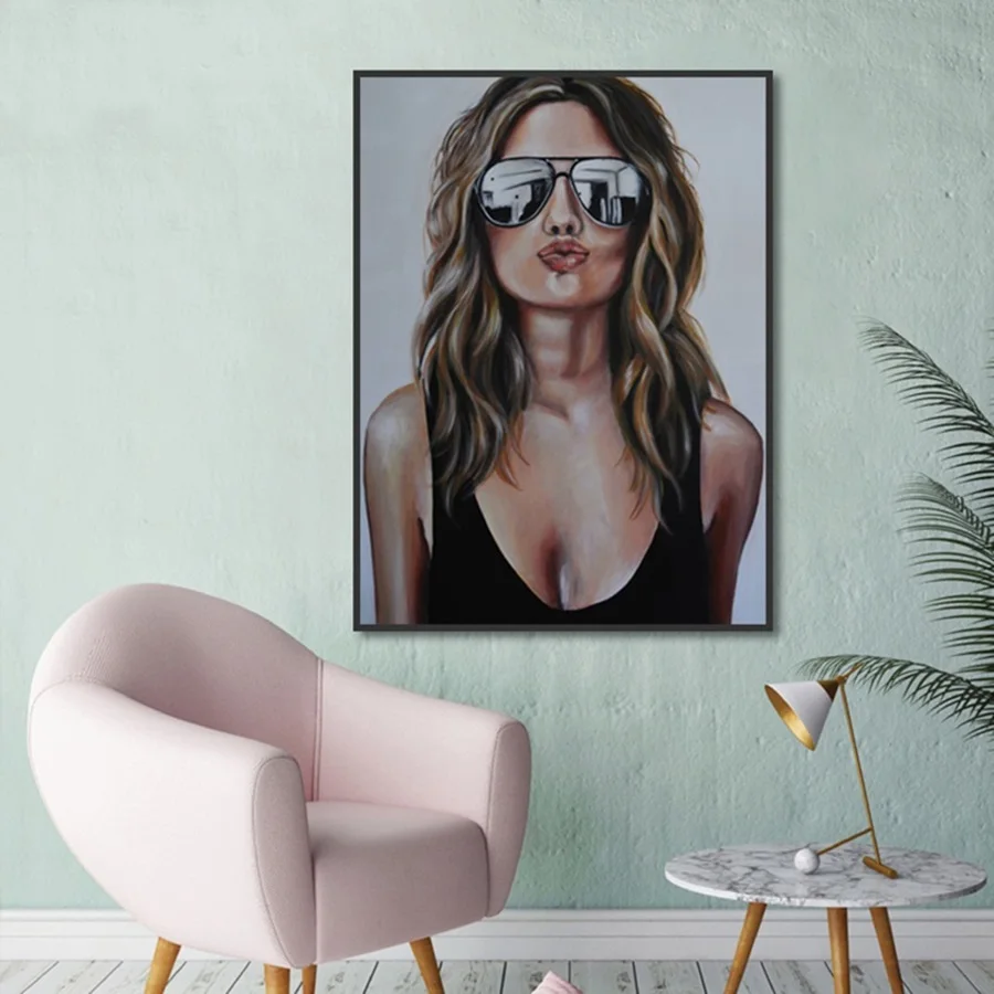 

Retro Nordic Poster Girl Portrait Beauty Sunglasses Canvas Painting Home Decoration Living Room Wall Art Posters and Prints