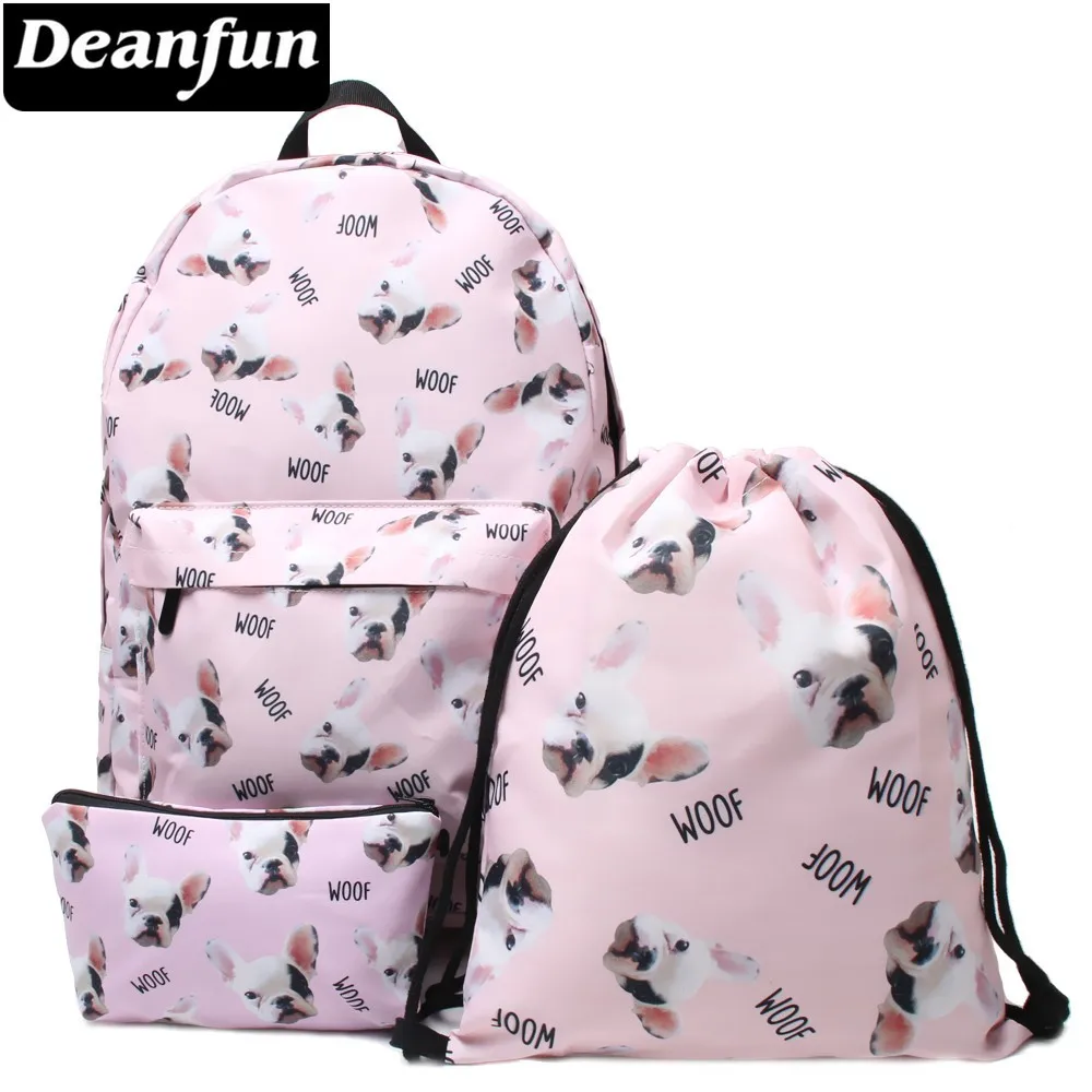 Deanfun 3 шт. 3D Печатный рюкзак милый мопс розовый для девочек многофункциональный