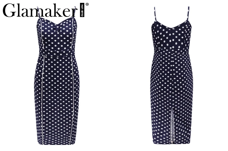 Glamaker Dot print сексуальное Бохо облегающее платье женские ремни с разрезом вечерние миди сарафан летнее элегантное праздничное Клубное пляжное платье для женщин