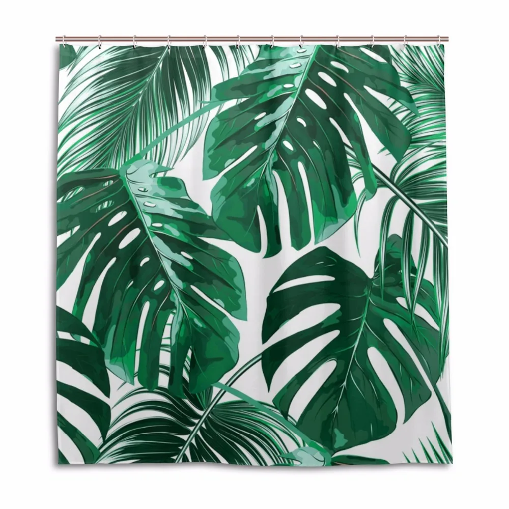 

Home Decor Green Tropical Plants Shower Curtains for Bathroom Waterproof Polyester Fabric Bath Curtain Banana Leaves Printing