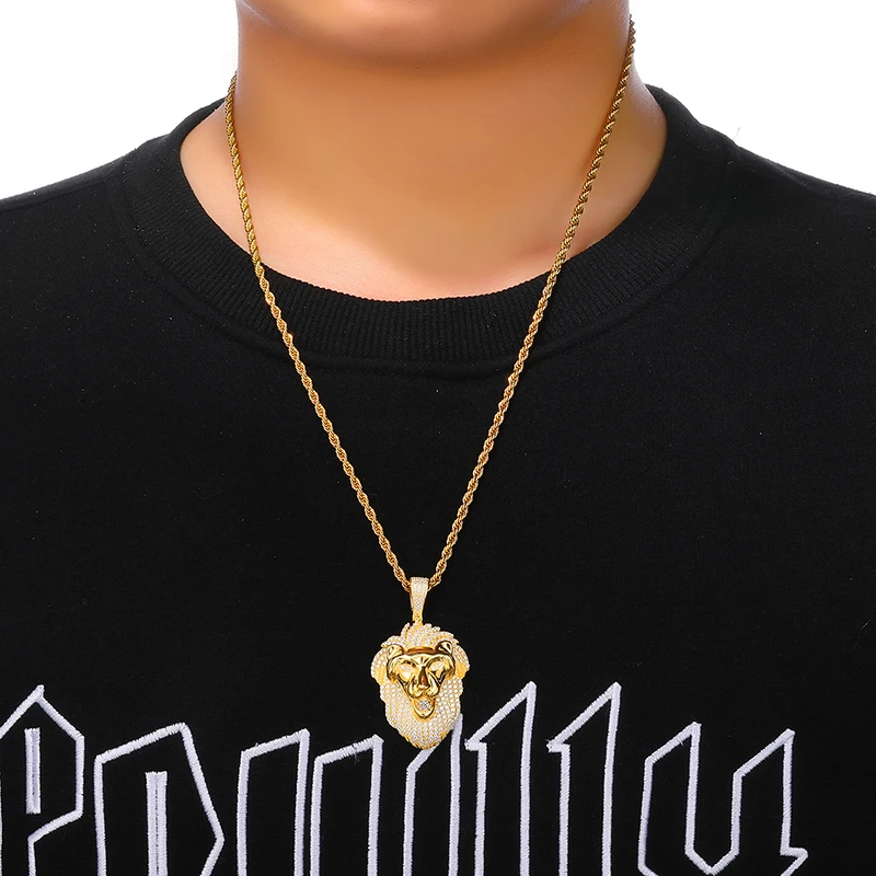 Медные животные Bling Полный льва веревка подвески на цепочках и ожерелья для мужчин хип хоп ювелирные изделия золотого цвета дропшиппинг