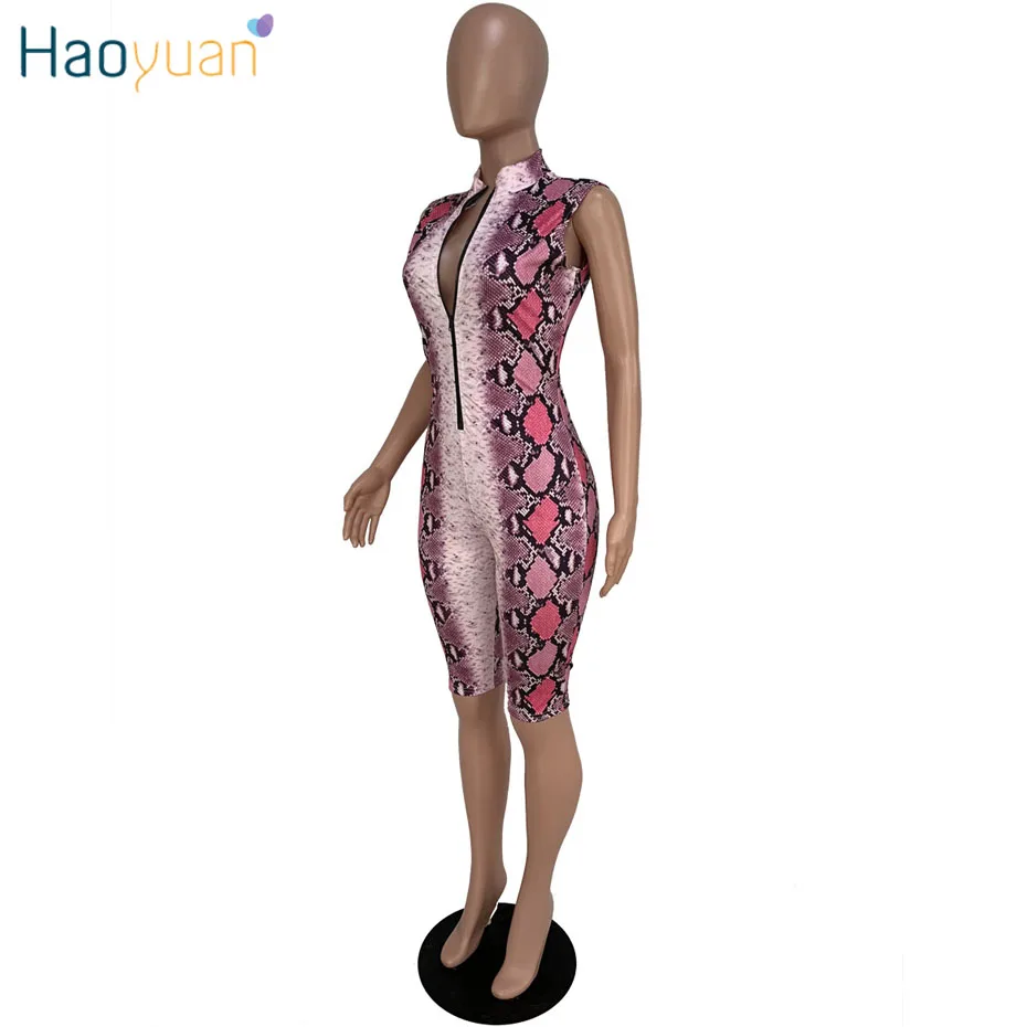 HAOYUAN змеиной кожи пикантные Playsuit Повседневное Одна деталь обтягивающие шорты женские комбинезон уличная змеиной Вечерние боди