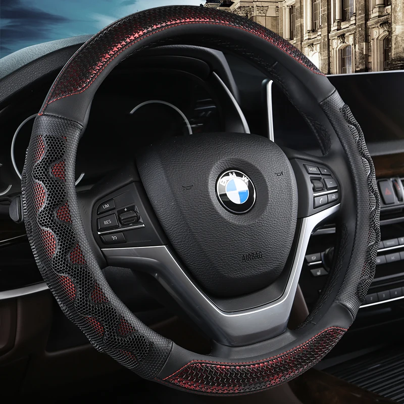 

37-38CM New Car Steering Wheel Cover Artificial Leather Steering-Wheel Covers Breathable Fabric Braid Auto Accessories Universal