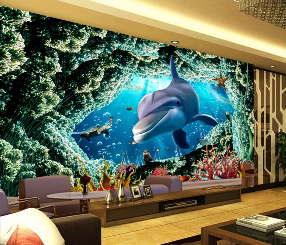 

Custom Any Size Mural Wallpaper 3D Underwater World Dolphin Seek TV Background Wall Decoration Mural Wallpaper