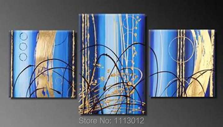 

Hand Painted Modern Abstract Oil Painting Blue Line Wall Art Canvas Set 3 Panel Home Decoration Art Picture For Living Room Sale
